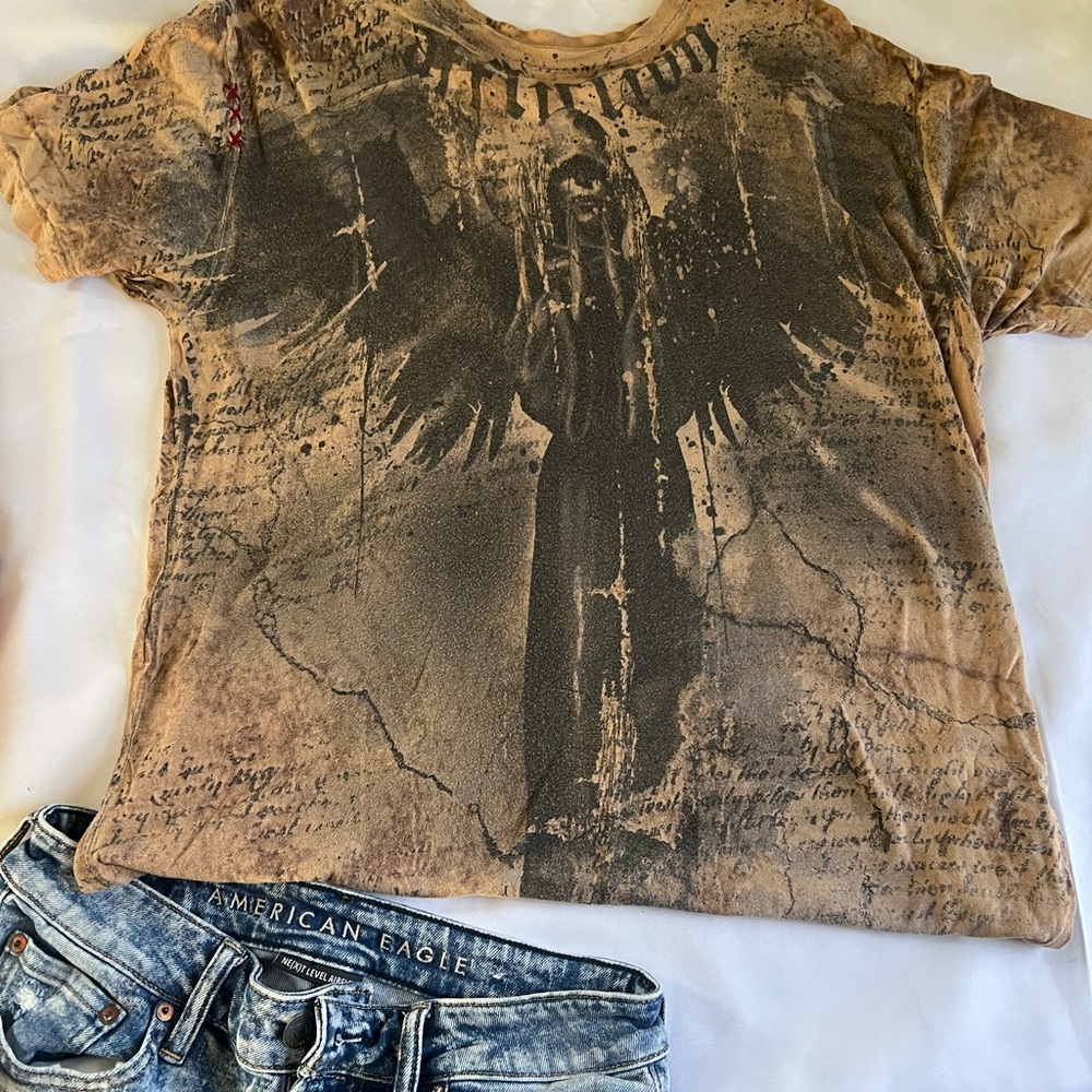 American Eagle Graphic Tee and Jeans XL tie dye brown